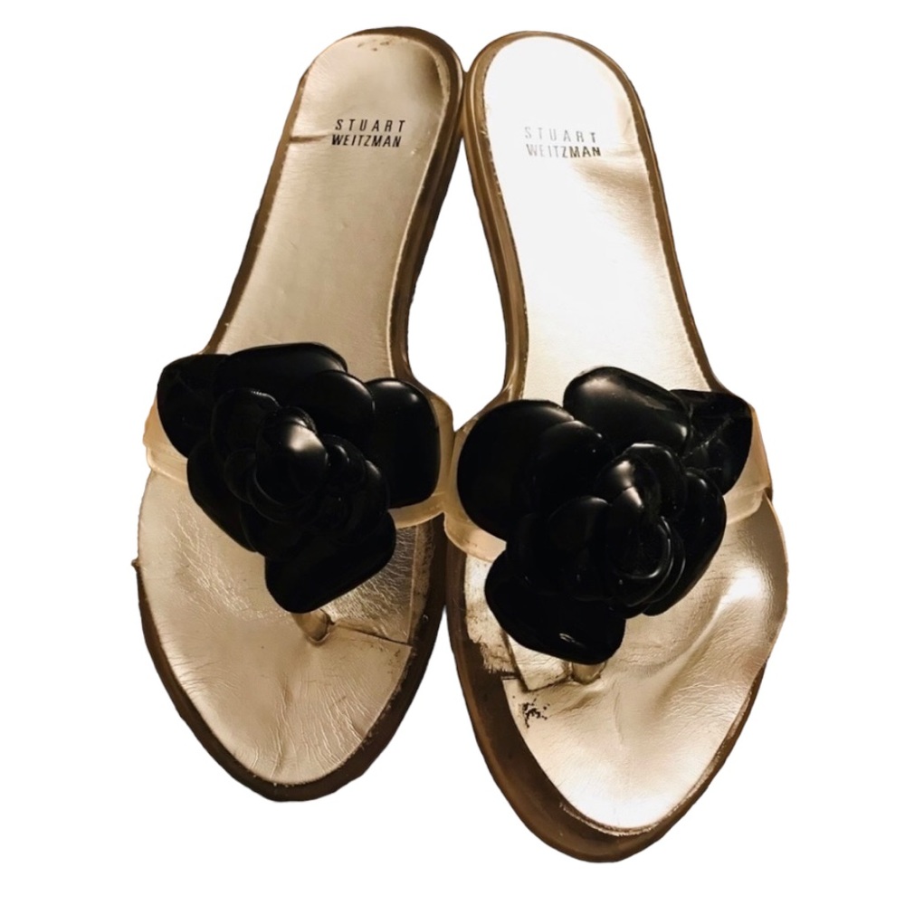 Stuart Weitzman  size 10 clear & black jelly sandal flip flop / thong